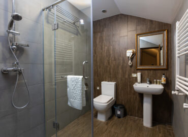 Modern bathroom of cottages in the resort of Alaska